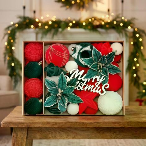 Ensemble de 38 décorations de Noël en velours, flocons, étoiles et suspensions festives, assortiment décoratif pour la maison (1/5)