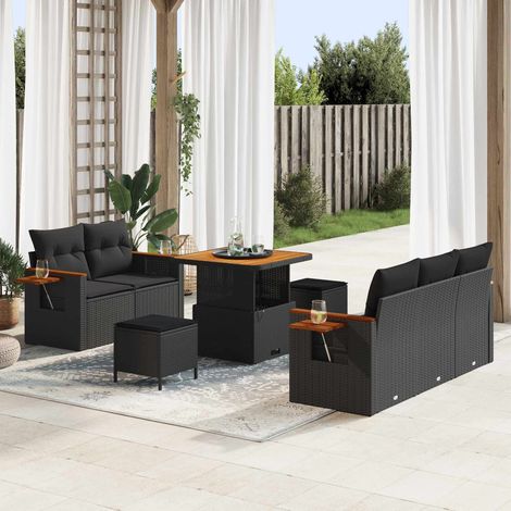 Ensemble Canapé de Jardin Modulaire 10 Pièces en Polyrotin et Acier Noir avec Coussins - PANGIVO (1/5)
