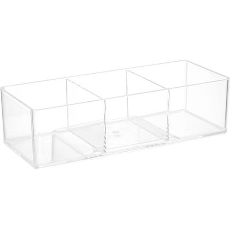 Scatola portaoggetti multiuso in acrilico con 3 scomparti, organizer trasparente per trucco, cosmetici, dischetti di cotone, bagno e casa. (1/5)