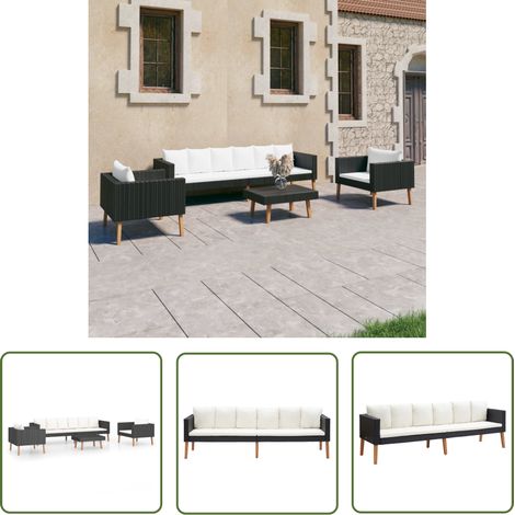 The Living Store 4-tlg. Garten-Lounge-Set mit Auflagen Poly Rattan Schwarz - Garten Lounge Set - Outdoor Sofa - Rattan Gartenmöbel - Gartenmöbel Set - Balkonmöbel (1/5)