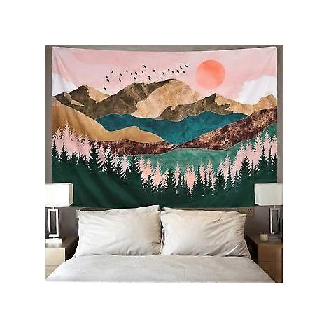 Berg-Wandteppich, Wald-Wandteppich, Sonnenuntergangs-Wandteppich, Naturlandschafts-Wandteppich, Wandbehang fürs Schlafzimmer (150 x 198 cm)