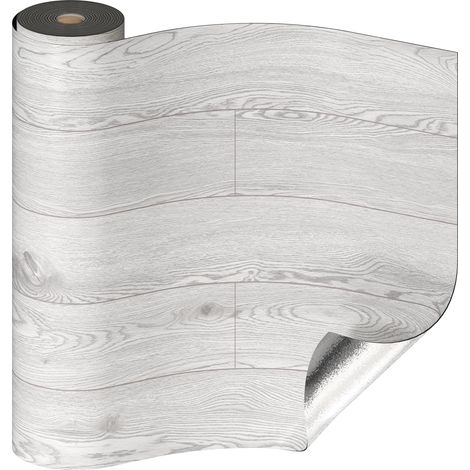 Revêtement de sol en PVC autocollant 6m², carreaux de sol en vinyle imitation bois, autocollants de sol épaississants pour porte d’entrée, salon, cuisine, vinyle découpable 60x1000 cm Gris (1/5)