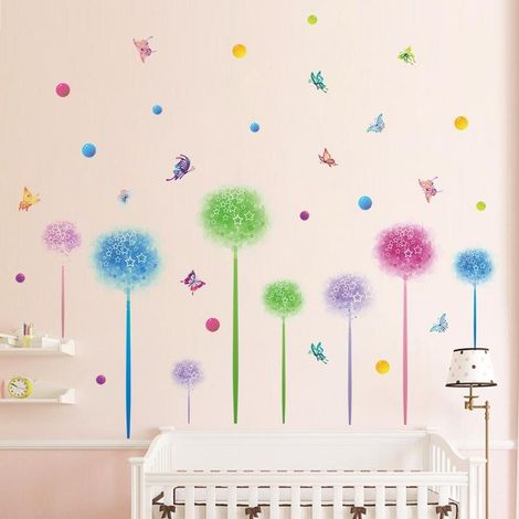 Stickers muraux colorés pissenlits, décoration pour chambre d'enfant, papier peint, autocollant décoratif (1/4)