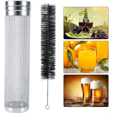 Kit de filtre à houblon en acier inoxydable pour bière, avec tamis de 300 micromètres et brosse de nettoyage.