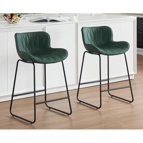 Barhocker 2er Set mit Steppdesign Rückenlehne aus PU-Leder, Grün (1/5)