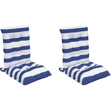 vidaXL Coussins de chaise à dossier bas lot de 2 rayures bleu/blanc