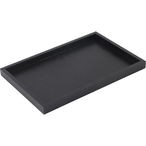 Plateau de Service Bois Massif Noir Rectangulaire Repas pour thé Café Boissons Snack Assiette 25  18  2cm (1/5)