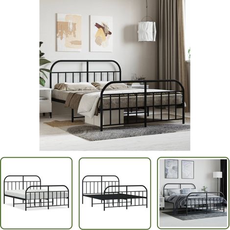 The Living Store Bettgestell mit Kopf- und Fußteil Metall Schwarz 140x190 cm - Metallbett - Doppelbett - Boxspringbetten - Bettgestell - Schlafraum (1/5)