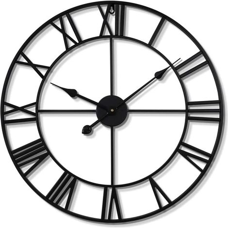 Reloj de pared grande, redondo, vintage, silencioso, a pilas, con números romanos negros, ideal para salón o dormitorio.