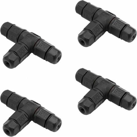 Lot de 4 boîtes de jonction étanches IP68 Type T pour connexion de câbles exposés à l’humidité en extérieur - Connecteurs de câble à 3 pôles, Ø 6 mm - 11 mm (1/5)