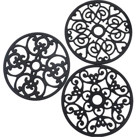 Set di 3 sottobicchieri in silicone nero, termoisolanti, antiscivolo, con incavo per piatti caldi. (1/5)