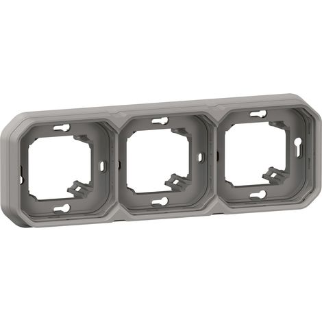 Support plaque étanche 3 postes Plexo encastré Gris - Legrand