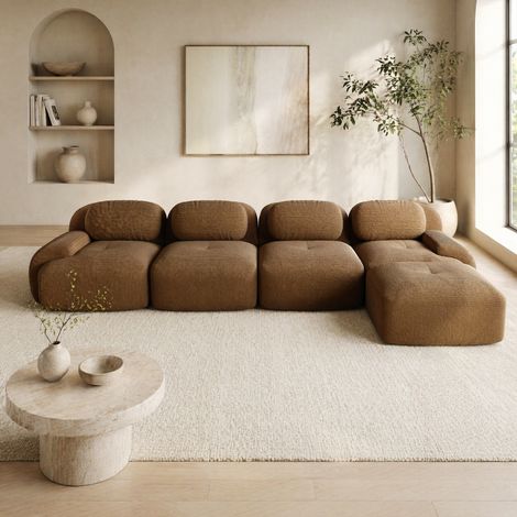 Sofá rinconero 4 plazas 388 x 178 x 70 cm, sin montaje, marrón DESVIAE (1/5)