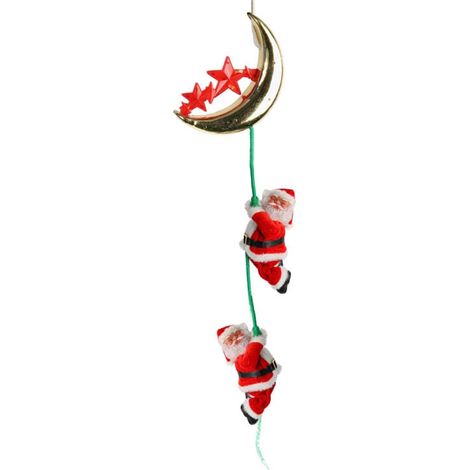 Decorazione natalizia con luci a LED: due Babbo Natale che si arrampicano su una corda. (1/4)