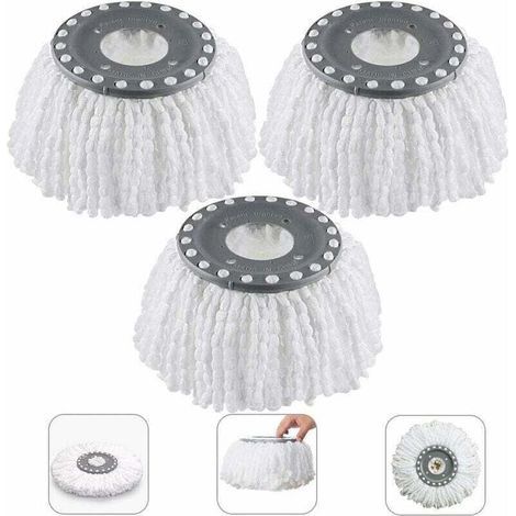 pair 3Pcs Têtes Microfibre Balai, Mop Heads, Tête de Vadrouille Rechange Rond Têtes Mop Rotation à 360 pour Balais Serpillère Rotatif 360°(Diamètre 16 cm)