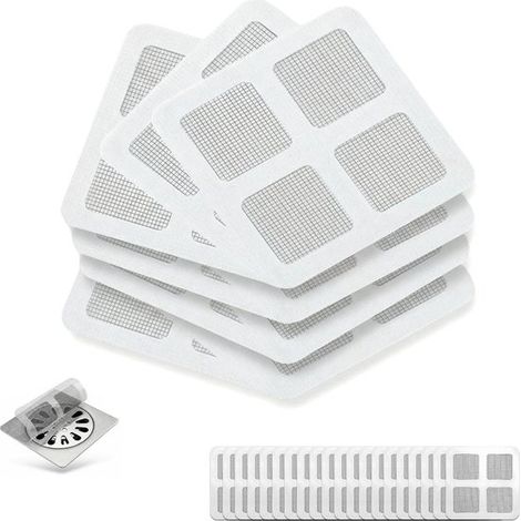 Bonde de douche - Lot de 30 - Anti-cheveux - Matière fibre - Collecteur de cheveux pour baignoire - Filtre auto-adhésif - 10 x 10 cm (1/5)