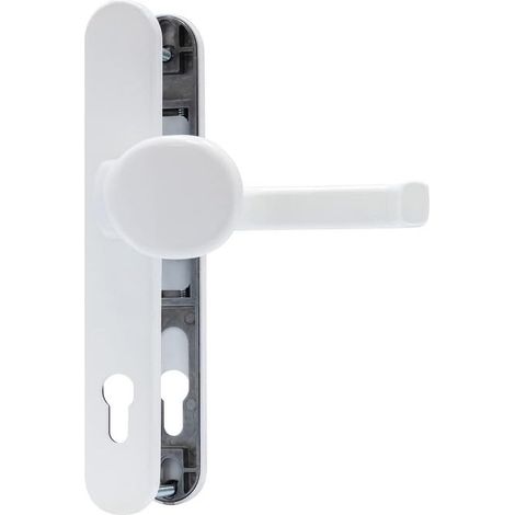 Ferrure de porte SRG92N W - Pour portes de maison - Avec poignée intérieure et poignée extérieure - Pour portes avec cadre étroit - Blanc (1/3)