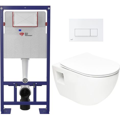 Swiss Aqua Technologies Pack WC Bâti-support Autoportant + WC sans bride SAT + Abattant SoftClose + Plaque Blanche (SMART-Project-4) (1/5)