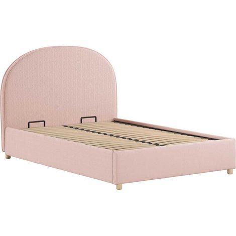 Lit coffre 140x200cm Tête de Lit Demi-Lune Tissu Bouclé Rose - CONNIE