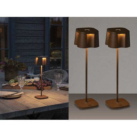 2er Set Wiederaufladbare LED Outdoor Tischleuchten, Rostoptik Höhe 36cm (1/5)