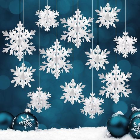 12 Pièces 3D Flocons de Neige Décoration, Blanc Sapin de Noël, Déco Papier Pendentifs pour Noël Fêtes (1/5)