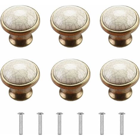 Serbia – Ceramic furniture knobs, 6 pieces – Retro shabby chic design – Diameter 3.6 cm – Screws included for mounting on 18 mm wood