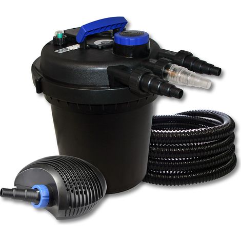 SunSun Komplettset: CPF-180 Teichdruckfilter bis 6000 L mit 11 Watt UV-C Teichklärer, CTF-2800 SuperECO Teichpumpe 3000l/h 10W, 25m Teichschlauch 25 mm (1")