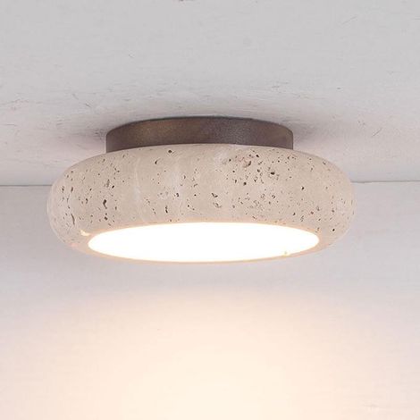 Vintage yellow travertine natural stone recessed ceiling light, bedroom/living room lamp, Nordic style, round, 18W, 3000K (1/3)
