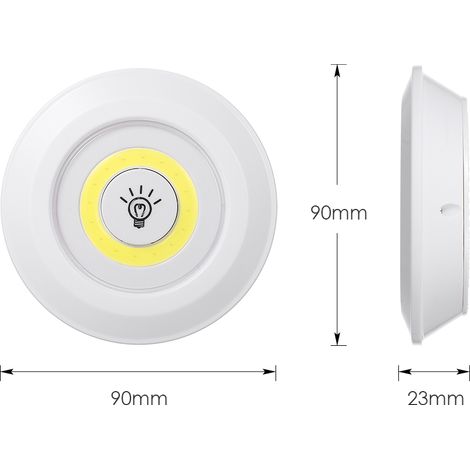 Lot de 3 rondelles LED COB 4,5 V 1 W avec télécommande, luminosité réglable sans fil, capteur tactile, lampe de nuit sous armoire, éclairage à piles pour mur, escaliers, porte d'entrée, placard, chamb (1/5)