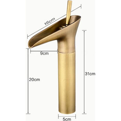Rubinetto a cascata vintage in ottone per lavabo da bagno, miscelatore monoforo per acqua calda e fredda, design antico con tubi flessibili - ALTRO (1/4)