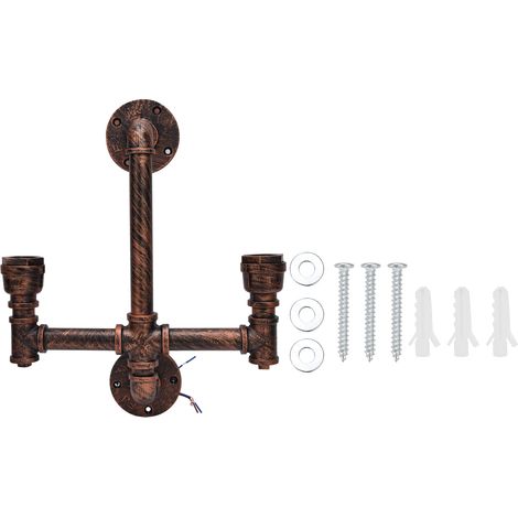 Iron Wall Lamp Double Head Water Pipe Lamp Steampunk Wall Lamp with E27 Socket for Industrial Interior Decoration 220V