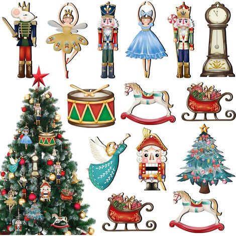 Set mit 24 hölzernen Nussknacker-Anhängern zum Aufhängen - Miniatur-Nussknackerfiguren für traditionelle Weihnachtsdekorationen und als Anhänger für Weihnachtspullover. (1/5)