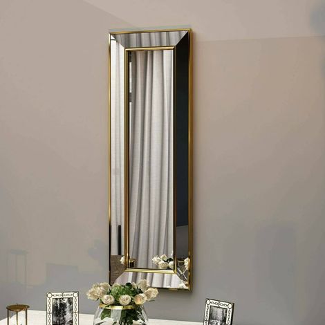 Dmora - Espejito Dpancher, Espejo, Objeto de decoración de pared, Decoración de espejo, 30x3h90 cm, Oro