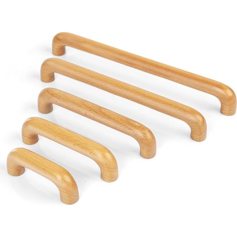 Poignées D'armoire en Bois de Hêtre Massif de Couleur Bois Original pour Armoire Porte Tiroir Armoire Poignée de Porte (2pcs, 96mm)