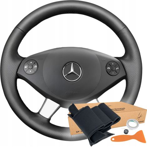 Housse de volant sur mesure pour Mercedes Benz W639 Viano Vito Valente – Cuir écologique noir – Couture professionnelle – Confort amélioré
