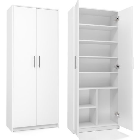 Librería cerrada blanca mate - 8 estantes, 2 puertas - universal para salón, despacho, habitación infantil (1/5)