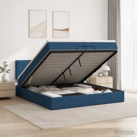 vidaXL Lit coffre avec matelas et LED Bleu 200 x 200 cm Tissu (1/5)