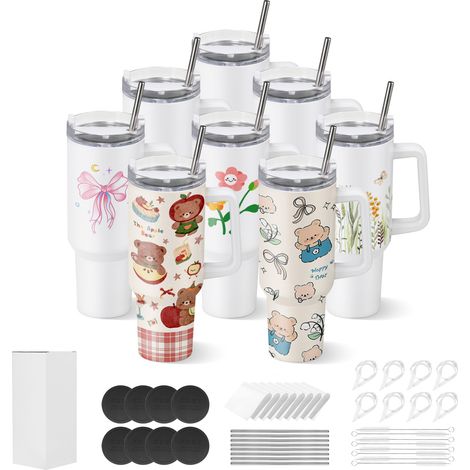 VEVOR Sublimationsbecher 8 Stk. (1183 mL), Sublimationstumblers aus Edelstahl mit Deckeln & Strohhalm & Griff, Doppelwandige Isolierte Sublimationsrohlinge für Individuelle DIY-Gestaltung Geschenke (1/5)