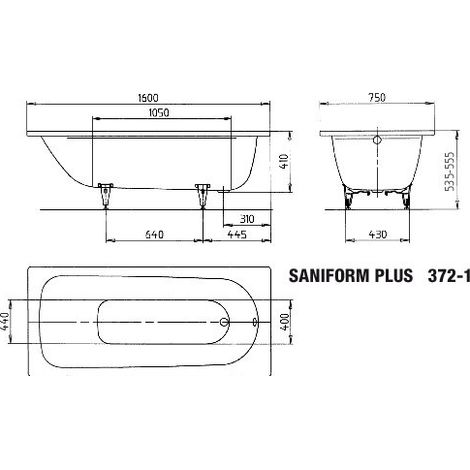 KALDEWEI 112500011001 BW SANIFORM PLUS Mod.372-1, 1600 x