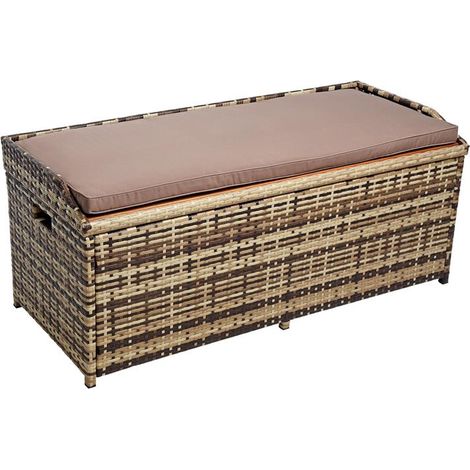 Polyrattan Gartenbank Sitzbank mit Auflagenbox Kissenbox Rattan Bank Kissentruhe Beige-Braun