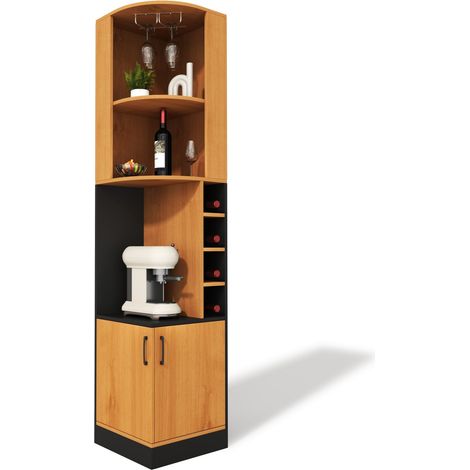 Meuble bar d’angle avec casier à vin et porte-verres, rangement cuisine compact 40x40x182 cm en MDF, buffet étroit moderne pour salon et salle à manger  CHICFURN (1/5)