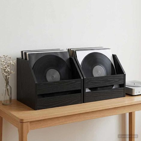 vidaXL Boîte d'albums vinyles 2 pc Chêne noir 38 x 30 x 29 cm (1/5)