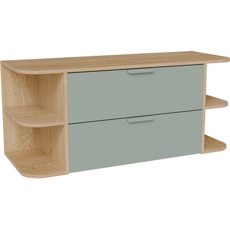 Meuble sous vasque suspendu avec niches – Vert amande et naturel clair – L120 cm – AVORELI (1/3)