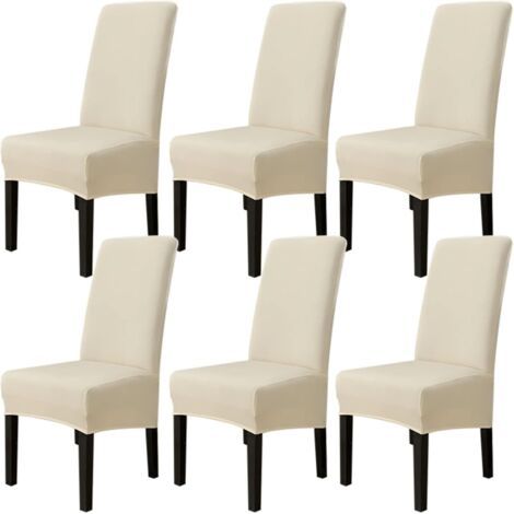 HOXILEELEO - Ensemble de 6 housses de chaises de salle à manger (blanc cassé), extensibles, grande taille universelle, lavables et faciles à nettoyer. (1/5)