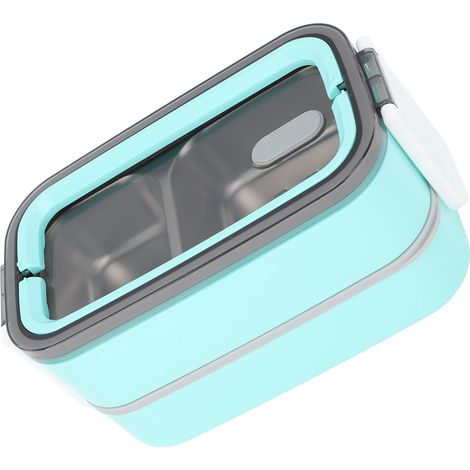 Boîte à bento 2 compartiments 1400 ml, isotherme en acier inoxydable, compartiments étanches, idéale pour le bureau (vert). (1/5)