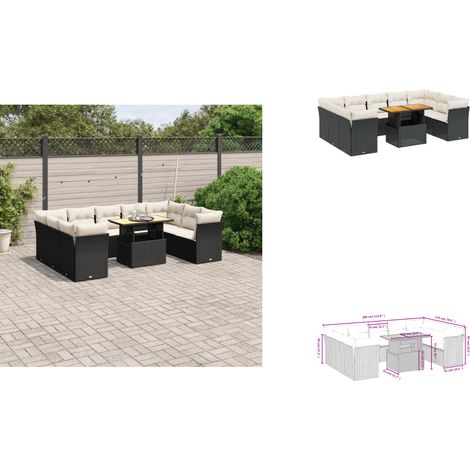 Salon de jardin 10 pcs avec coussins noir résine tressée - Ensemble Salon De Jardin - Meuble Extérieur - Salon De Jardin Pliable - Résine Tressée - Rotin Synthétique (1/3)