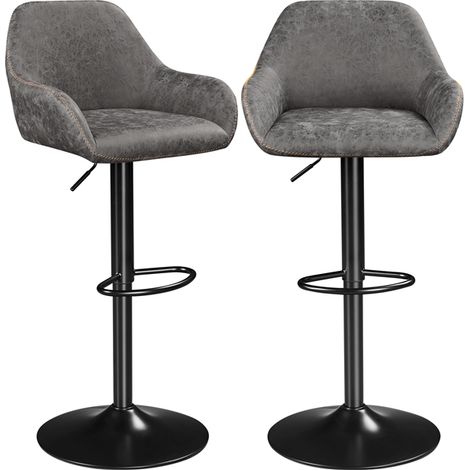 Homevive Pack de Taburete de Bar Taburete Altura Ajustable Capacidad de Carga 136 KG Taburete con Reposapiés 2 Unidades/Gris