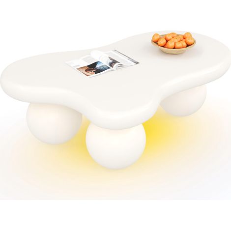 Table basse blanche en forme de nuage avec éclairage LED – 16 couleurs au choix, design en forme de nuage, pieds ronds, un élément de style pour les salons modernes et les chambres d'enfants (1/5)