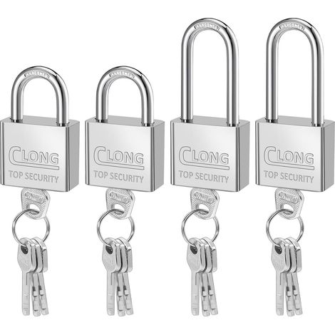 Lot de 4 cadenas en acier robuste, 2 cadenas à anse courte et 2 longue avec 4 clés pour l'extérieur, cadenas étanche pour abri de jardin, casier de gym, clôture, garage, jardin, rangement, boîte à (1/5)