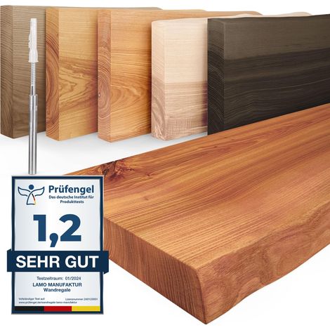 LAMO Manufaktur Étagère murale en bois massif, bord irrégulier, étagère flottante montage INVISIBLE Foncé 120cm, LW-01-A-004-120W